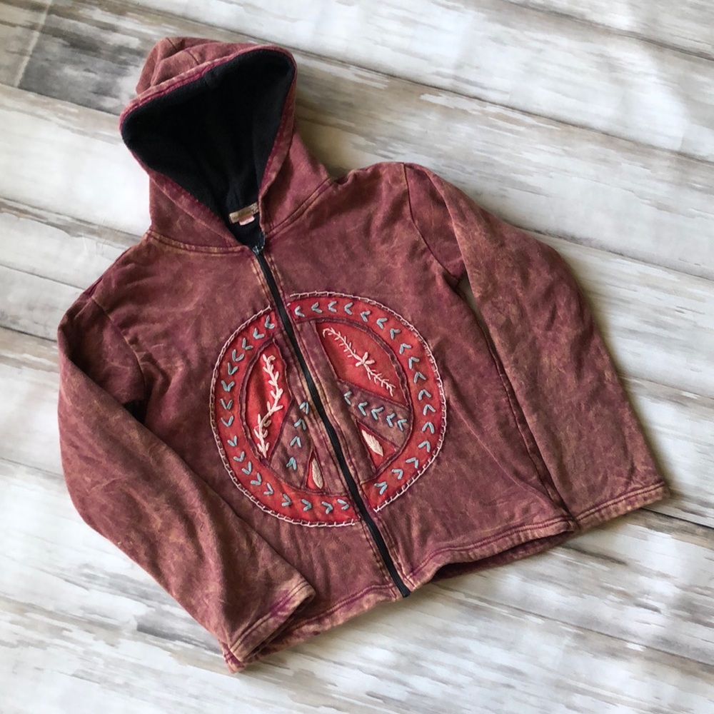 TIBETAN GIFT CORNER GIRLS SWEATSHIRT ZIP FRONT HOODIE / Size Medium